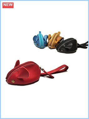 Genuine Leather Mouse Coin Purse Mini Zipper Pouch Cute Gift